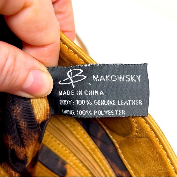 B. Makowsky Studded Leather Crossbody Purse – Cheetah Lining, Adjustable Strap - Picture 6 of 15